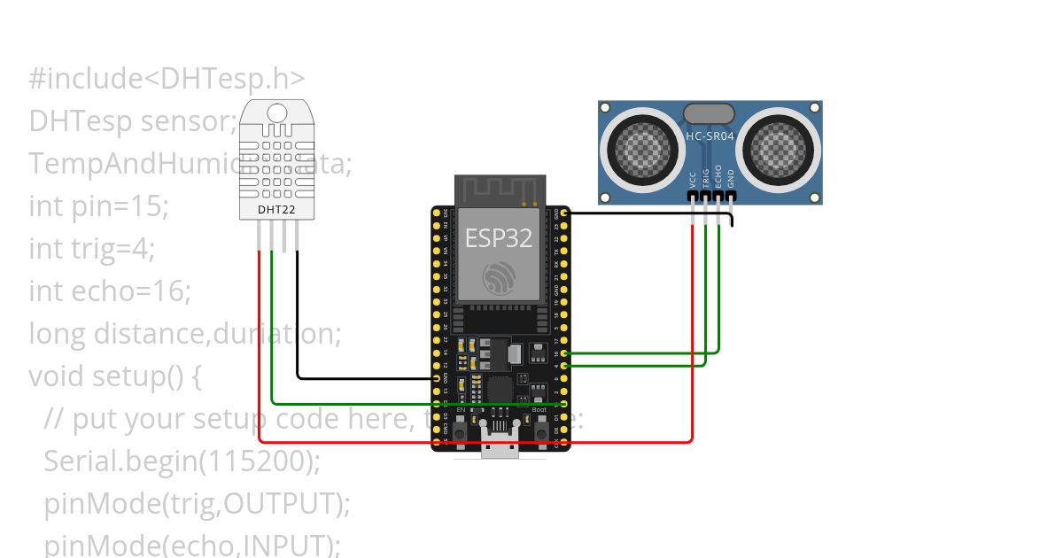 Combination of Ultrasonic & DHT22  simulation