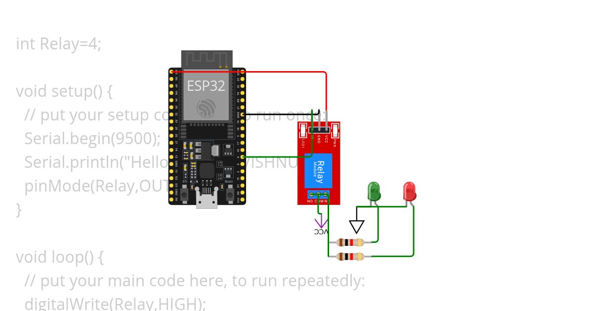 ESP 32 for blinking LED using relay module simulation