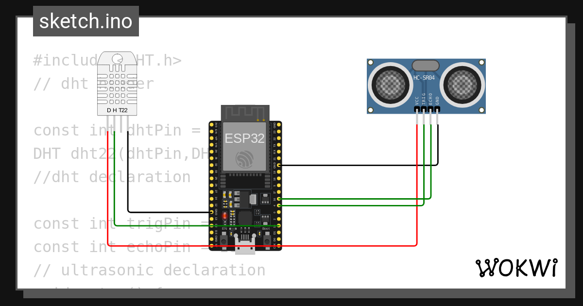 Ultrasonic and DHT sensor - Wokwi ESP32, STM32, Arduino Simulator