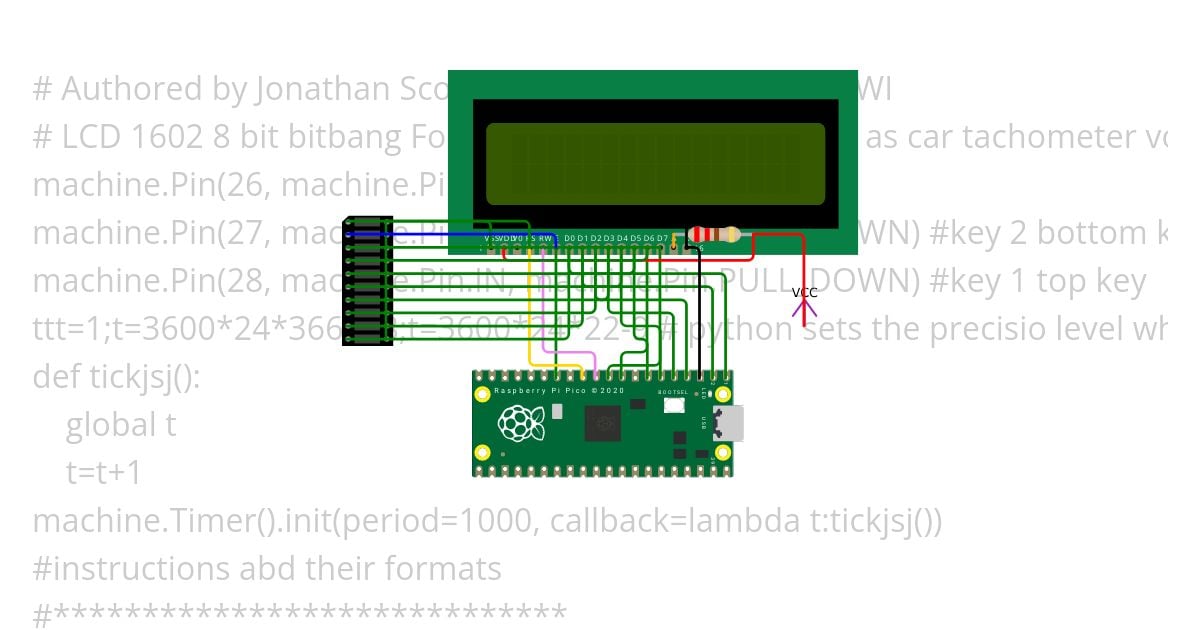 LCD 1602 Peco Pie Python no dynamic control of rw rs and e lines simulation