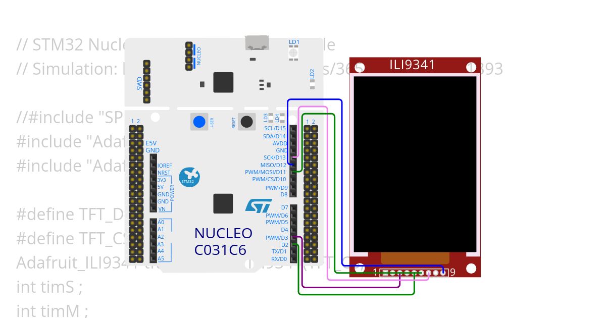 ST Nucleo - SPI Displaytest simulation