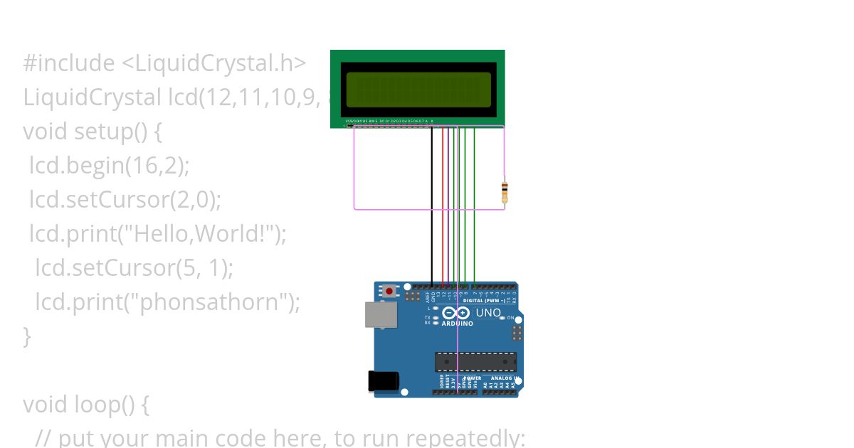 แบบฝึกหัดที่ 1: แสดงข้อความคงที่บน LCD 16x2 simulation