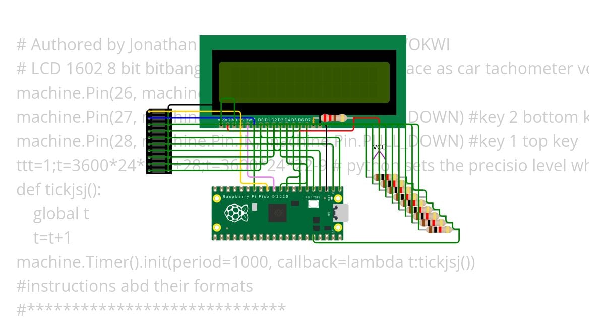 LCD 1602 Peco Pie Python WORKING WITH FULL INITIALIZATION simulation