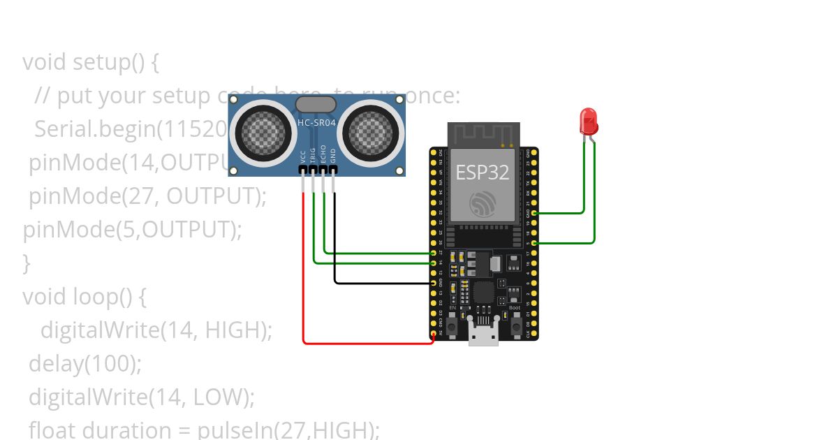 ultrasonic distance sensor using led simulation