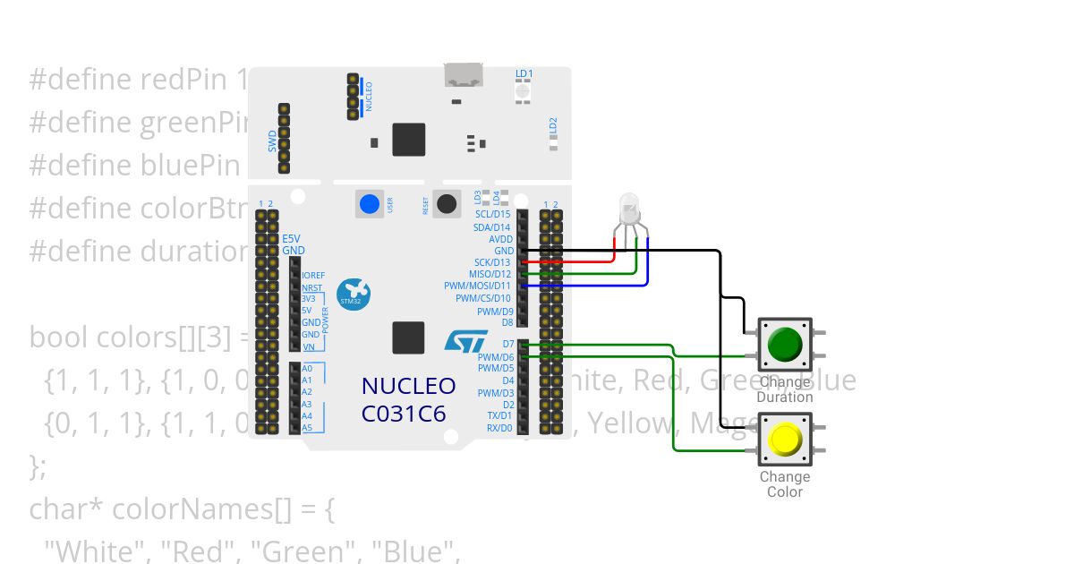 RGB LED Color and Delay Change using Interrupts - Template Copy simulation