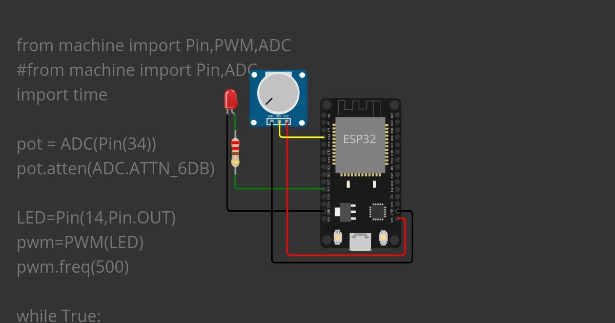 Micropython ESP32 "controling LED with potentiometer" pwm