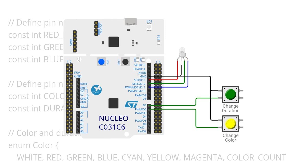 RGB LED Color and Delay Change using Interrupts - Template Copy simulation