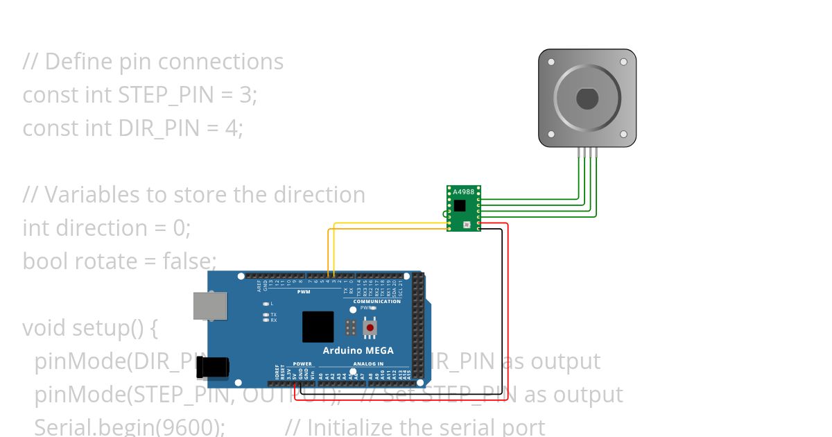 Bipolar Stepper Motor + A4988 Driver - Direction simulation