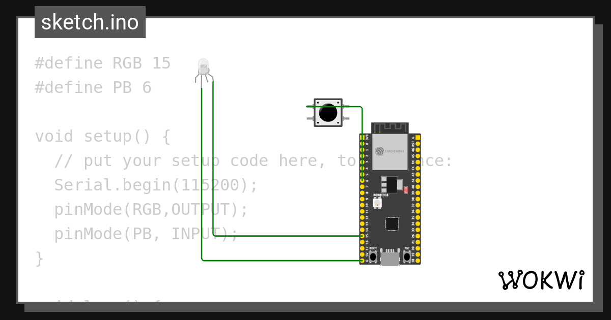 Using pushbutton turn on and off blue light - Wokwi ESP32, STM32 ...