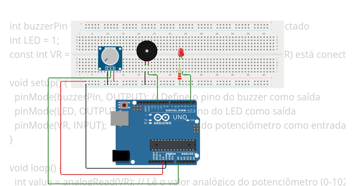 Buzzer + Potentenciometro simulation