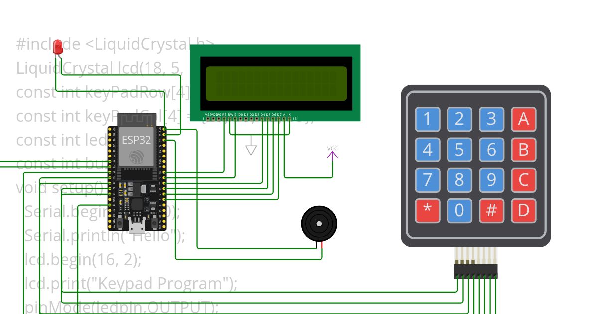 Lcd matrix keypad using buzzer,led (display) simulation
