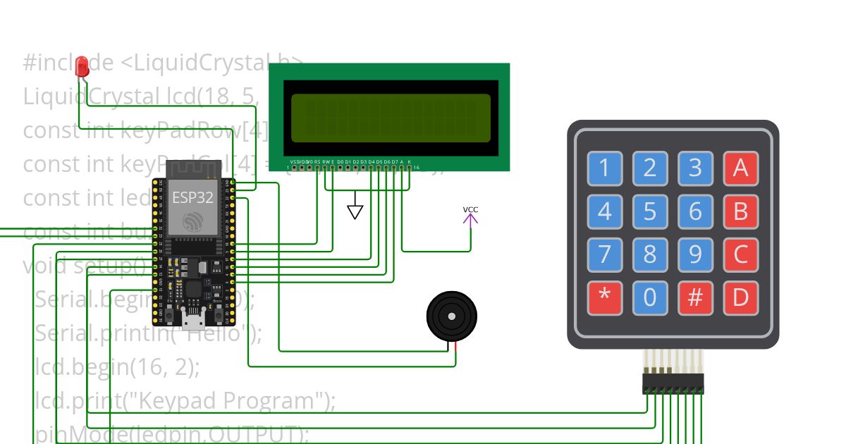 Lcd matrix keypad using  (light,buzzer) simulation