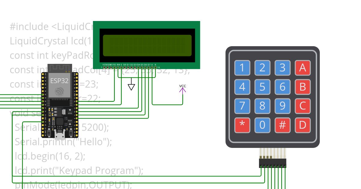 Lcd matrix keypad using buzzer,led (display) simulation