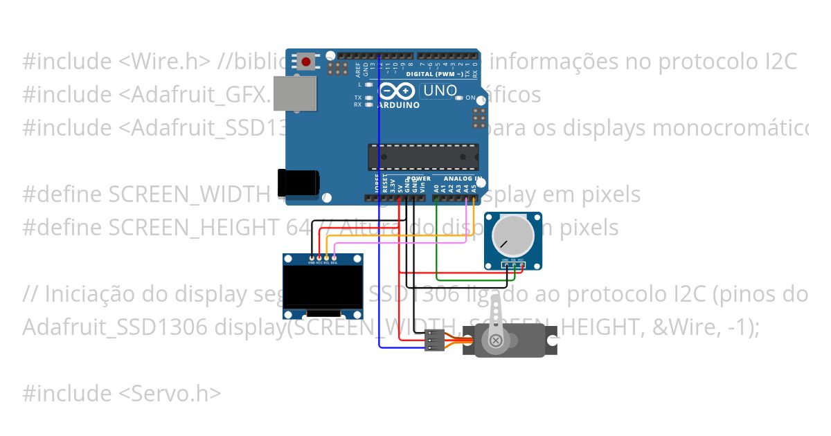 display mostrando ângulo do servo controlado por potenciômetro simulation