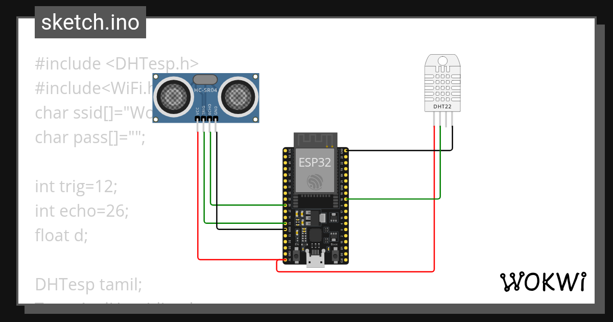 ultrasonic_DHT22_wifi_connection - Wokwi ESP32, STM32, Arduino Simulator