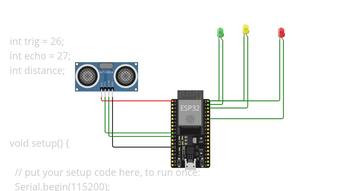 ultrasonic with 3 led range simulation