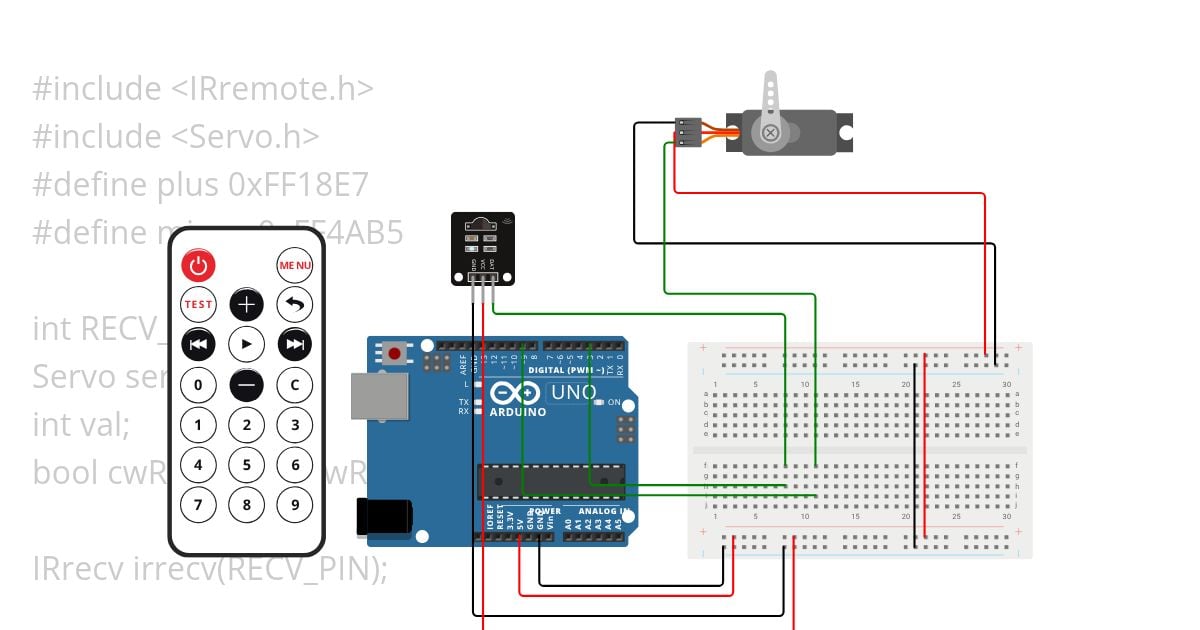 Rangkaian Virtual Kendali Motor Servo dengan InfraMerah simulation
