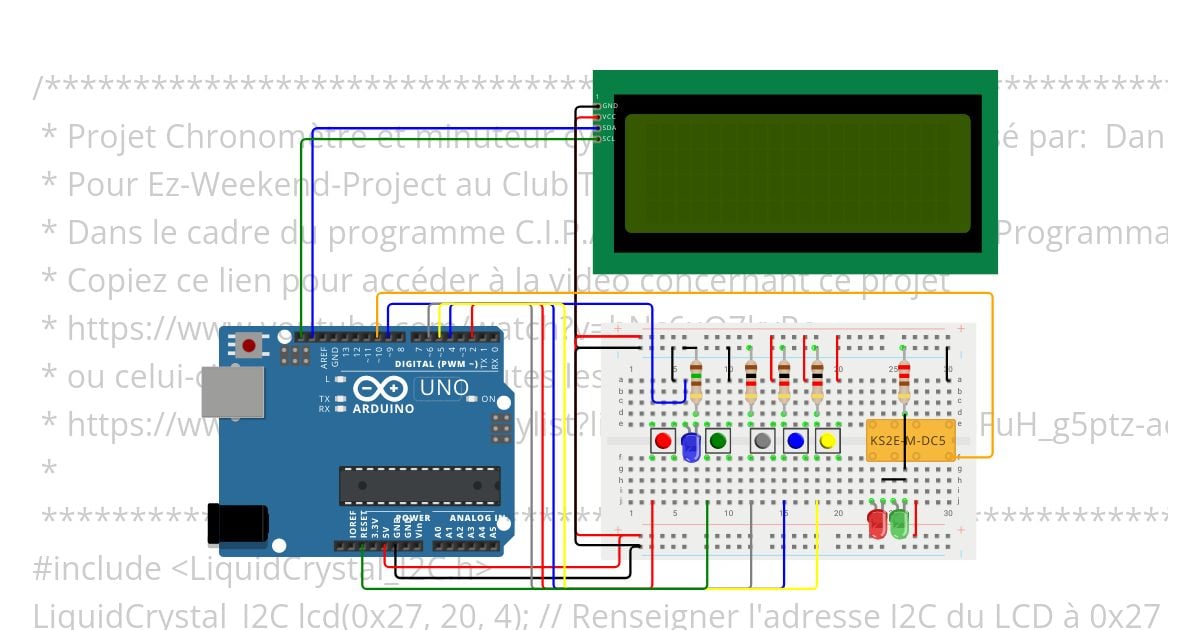 Chronometre & minuteur  cyclique sur LCD I2C  V3.0 (Complet et fonctionnel) simulation