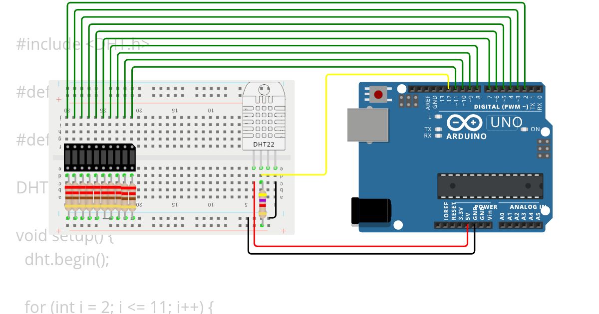 Sugestão de conexão do sensor DHT simulation