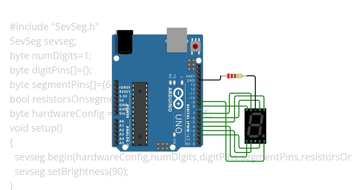 7 segment count 0 to9 use Library SevSeg 1digit simulation