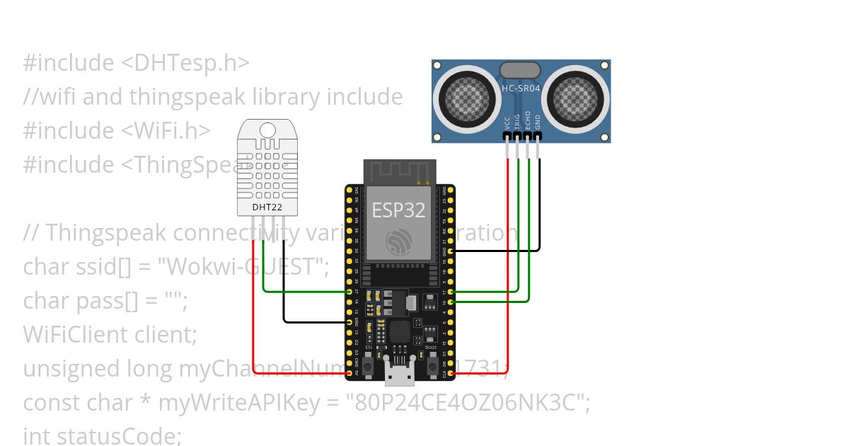 dht and ultrasonic sensor in thingspeak simulation