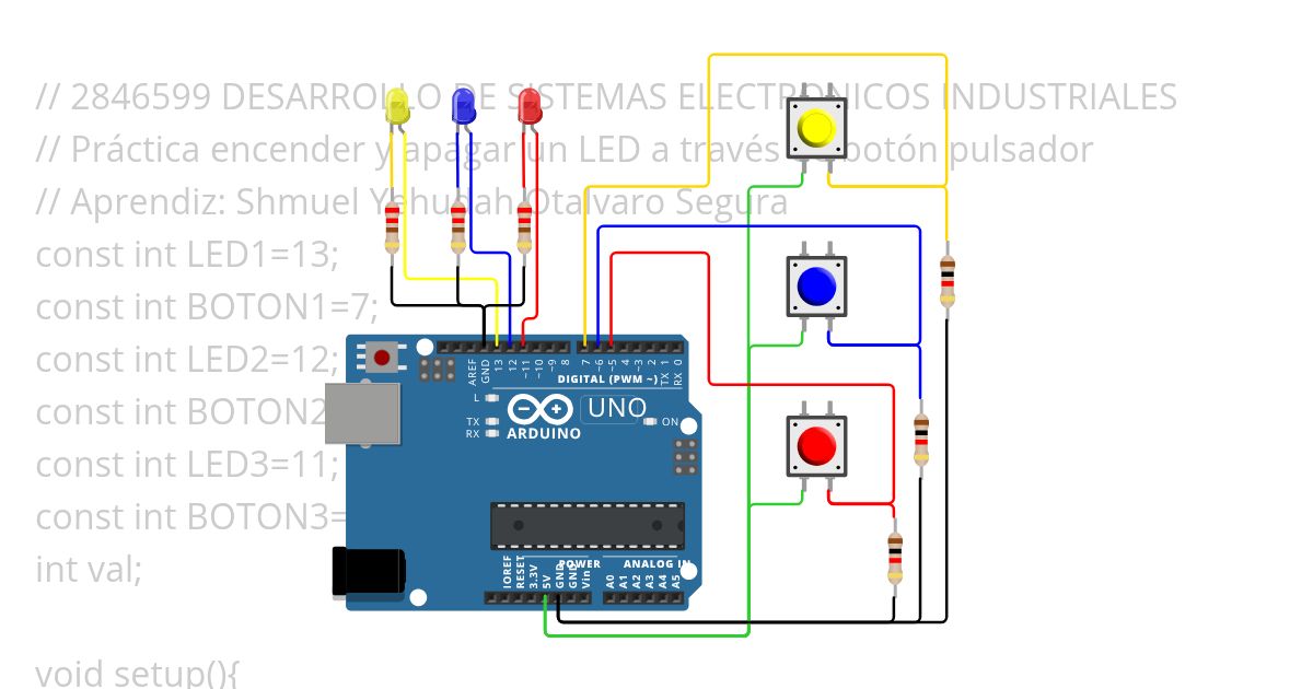 Encender y Apagar un LED a través de botón Pulsador simulation