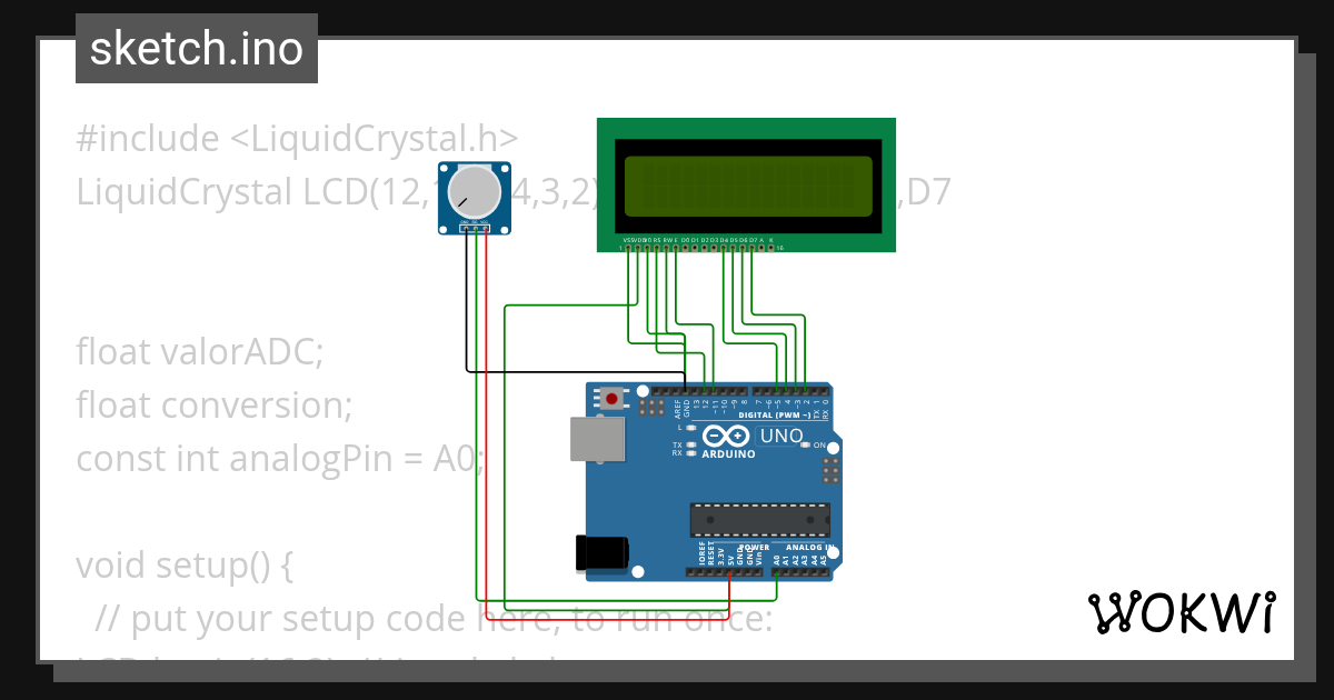 LCD 0 a 5v - Wokwi ESP32, STM32, Arduino Simulator