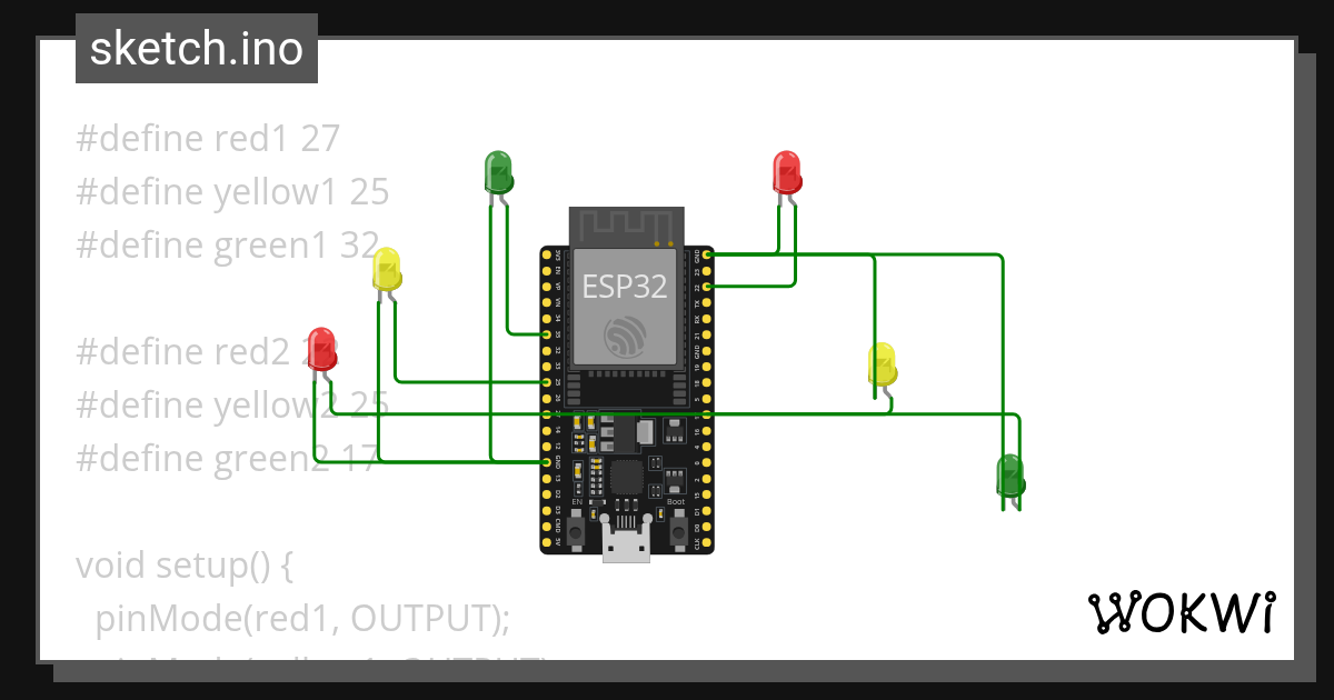 traffic light - Wokwi ESP32, STM32, Arduino Simulator