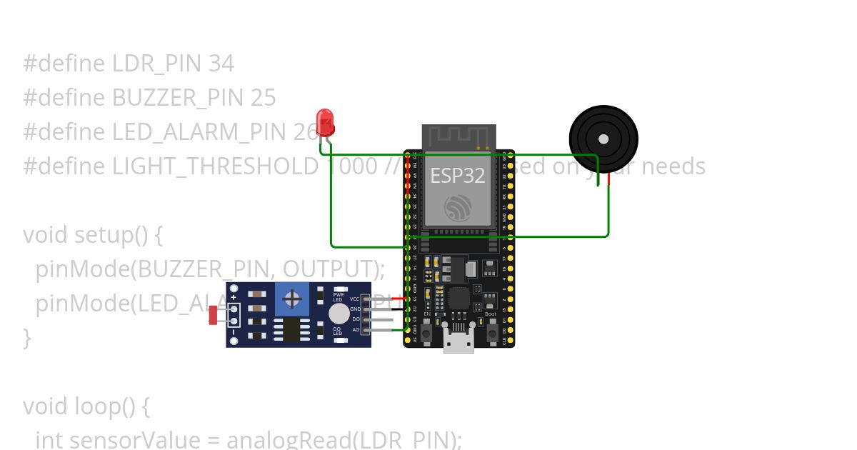 LDR Light Sensor with Buzzer simulation