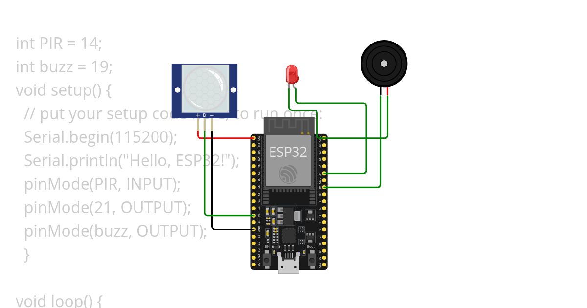 pir and buzzer  simulation