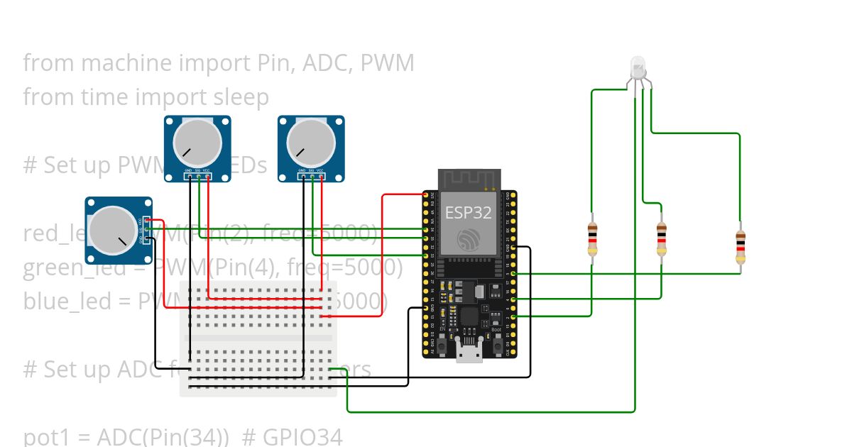 control RGB LED  brightness Using 3Potentiometers simulation
