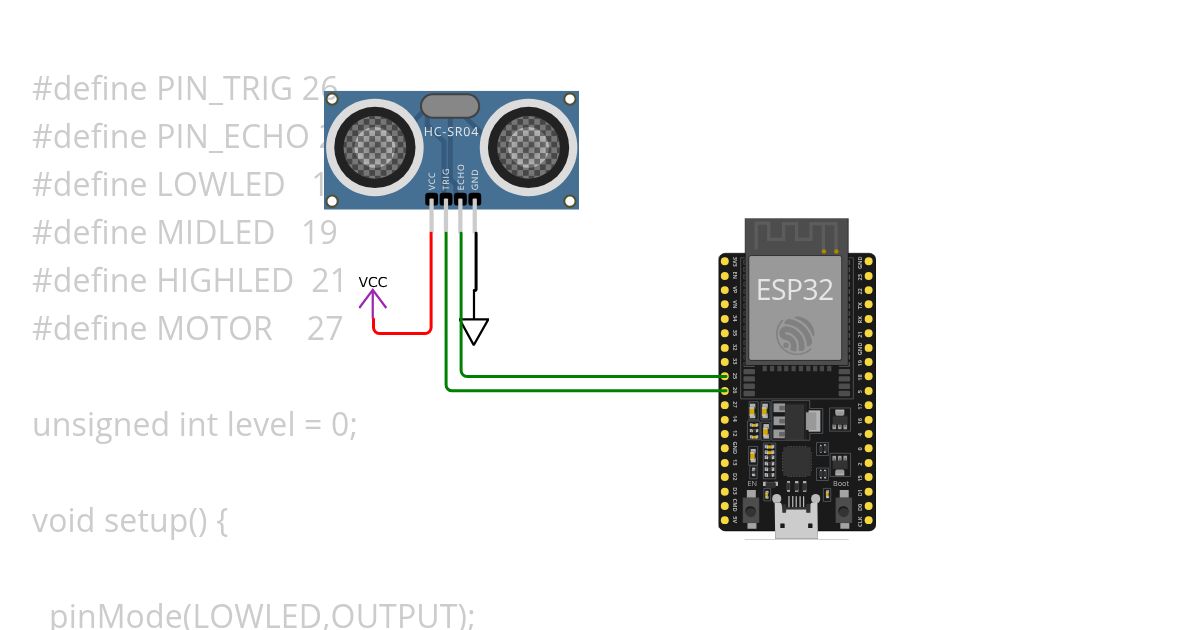 Water level Controller Using Ultrasonic Sensor with ESP32 simulation