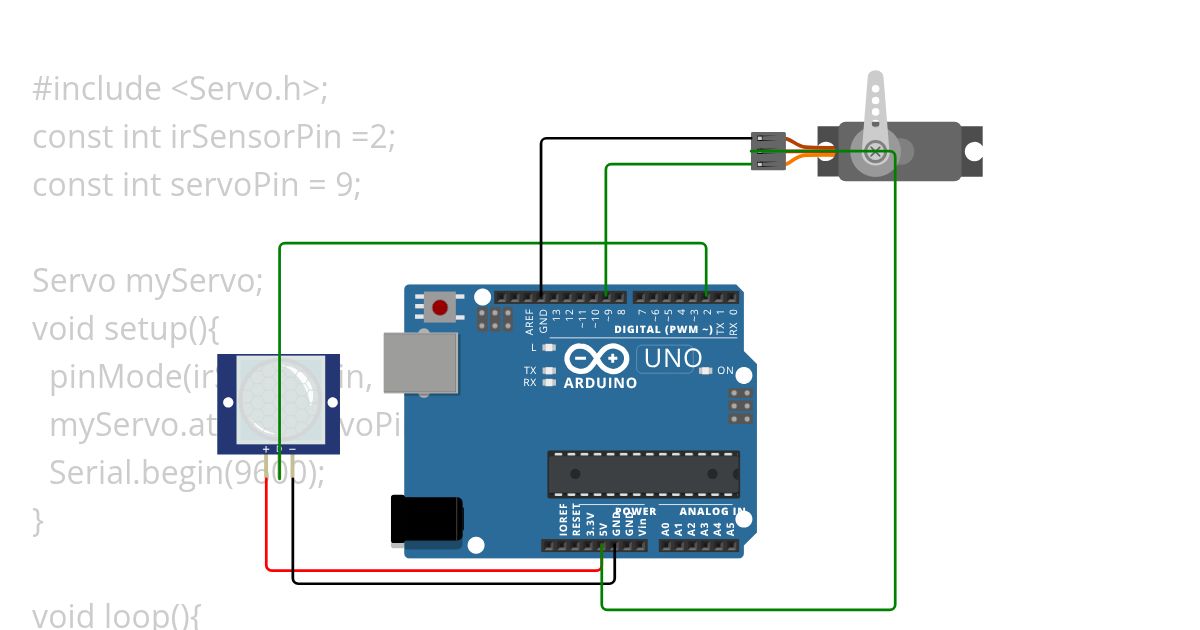 SERVO MOTER IR SENSOR simulation