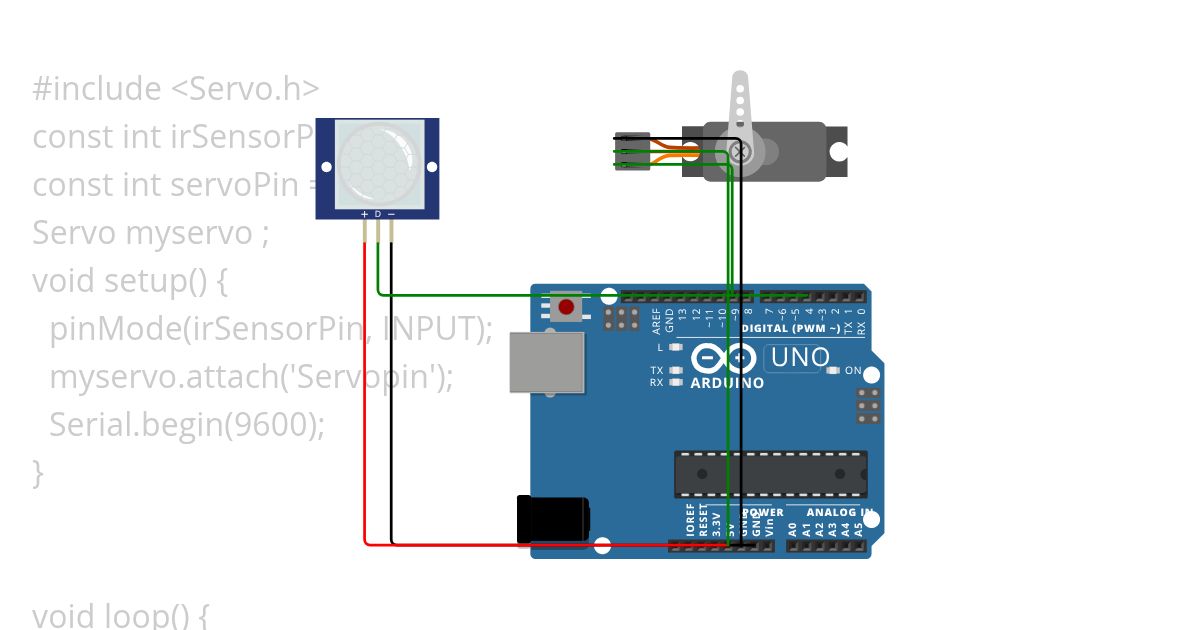 servo motor and motion sensor is interface with ardiuno uno simulation