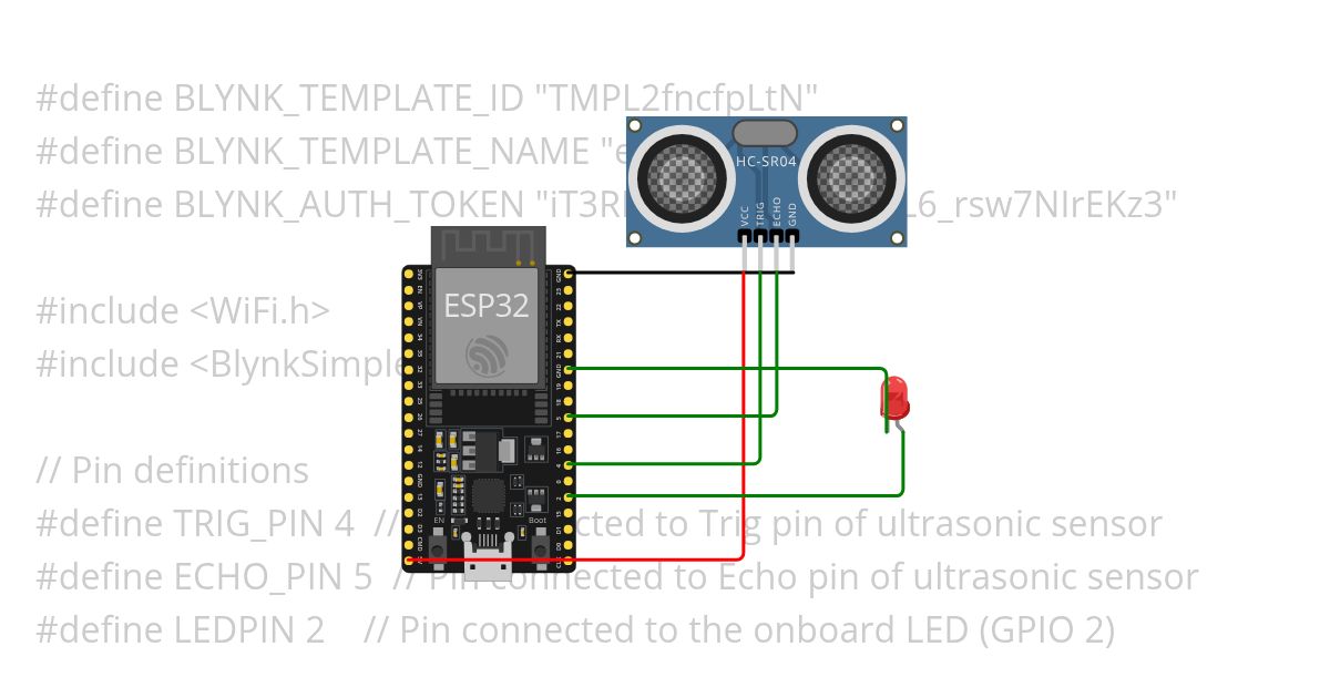 blynk app with ultrasonic sensor simulation
