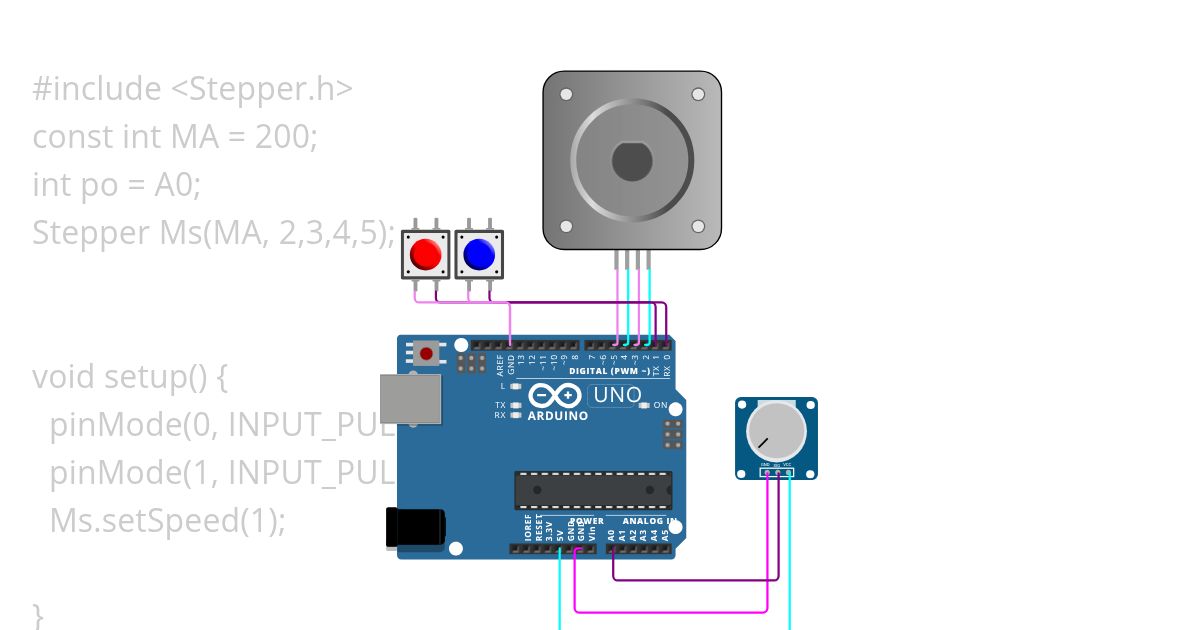  4: ควบคุมทิศทางด้วยปุ่ม และความเร็วด้วย Potentiometer simulation