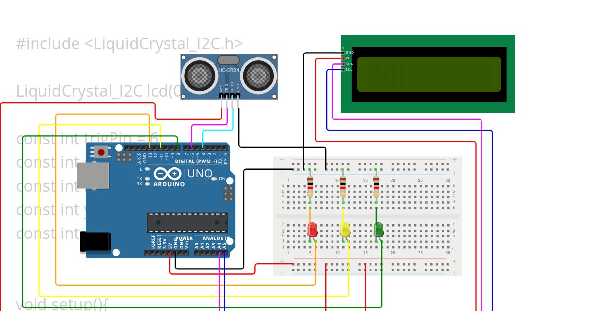 Ultrasonic Sensor With LCD Display simulation
