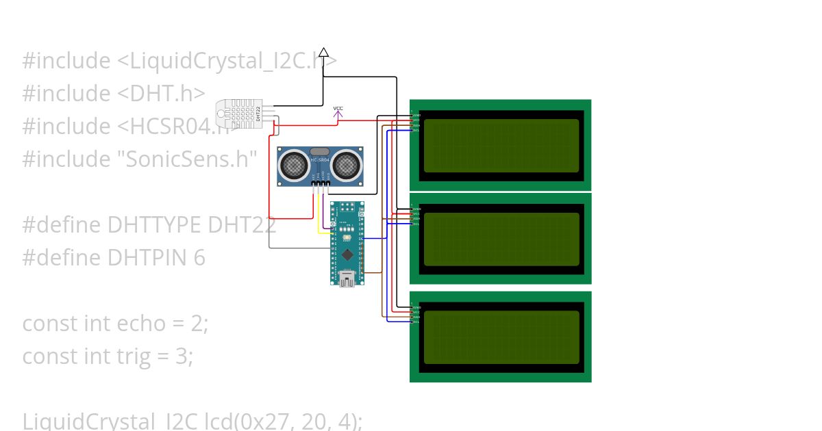 humidity und ultraschall sensor mit 2 lcd simulation