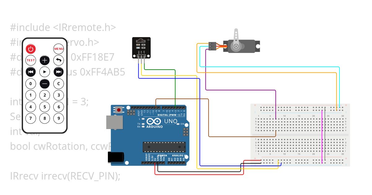 Rangkaian Virtual Kendali Motor Servo dengan Inframerah - Galuh Atmaji XI - 2 simulation