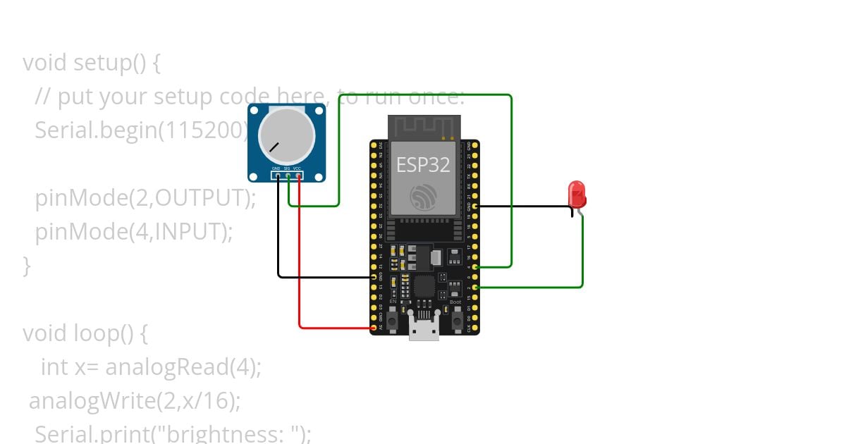 control the led with potentiometer simulation