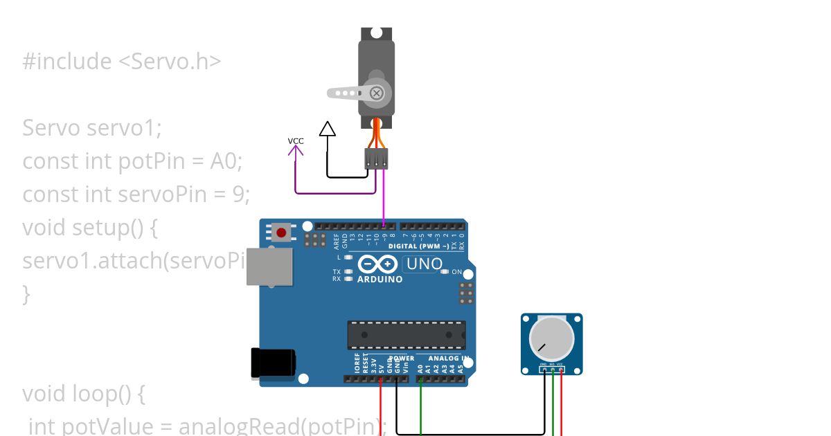 1: ควบคุมเซอร์โวมอเตอร์ด้วย potentiometer simulation