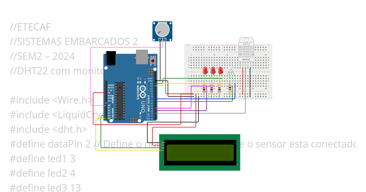 LCD+I2C+DHT+POT+LED+Condições simulation