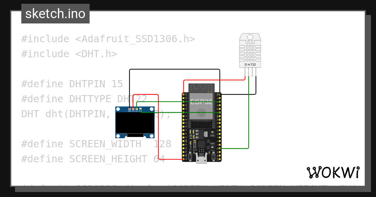 DHT22 display on Oled - Wokwi ESP32, STM32, Arduino Simulator