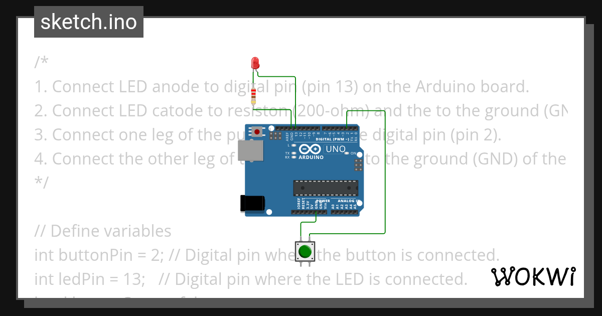 Push Button LED Control Copy Wokwi ESP32, STM32, Arduino Simulator