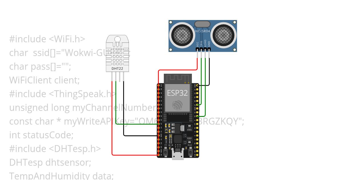 dht & ultrasonic with thingspeak simulation