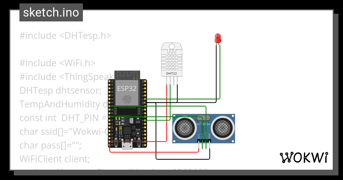 DHT22 WITH ULTRASONIC - Wokwi ESP32, STM32, Arduino Simulator