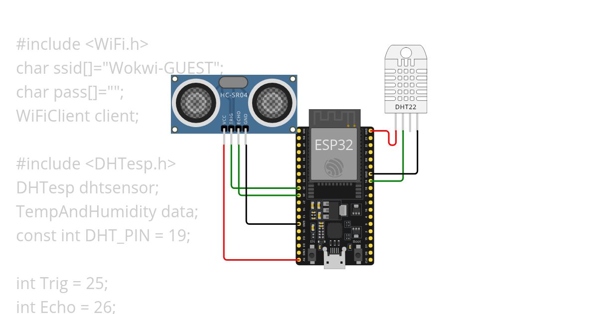 UltraSonic Sensor && DHT22 Sensor with WiFi simulation