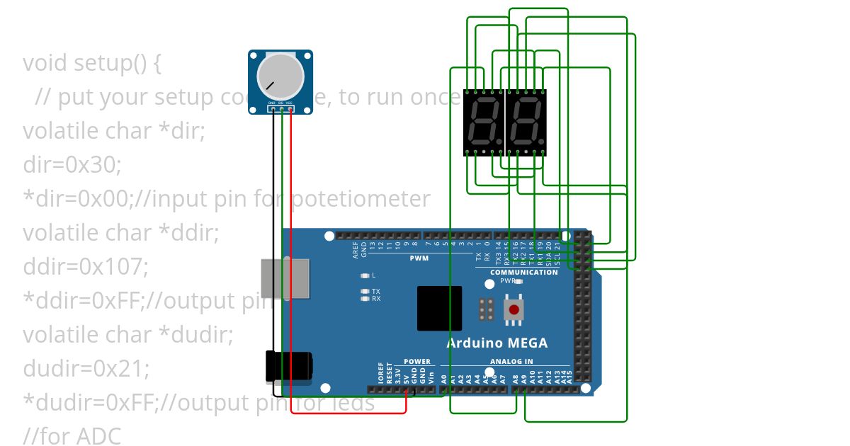0-99(Potentiometer & 2 7 segment LED Display) simulation