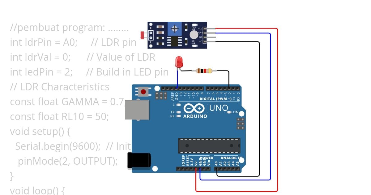 Sensor LDR Analog Example simulation