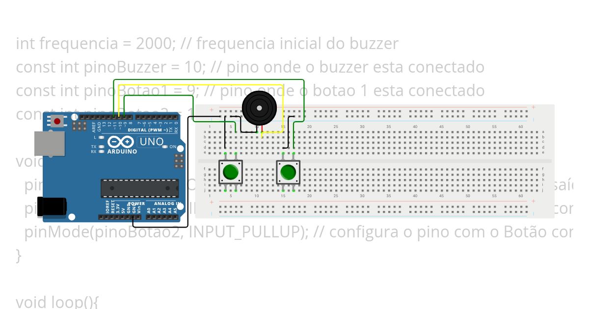 Buzzer passivo - Push button alterando a frequência sonora simulation